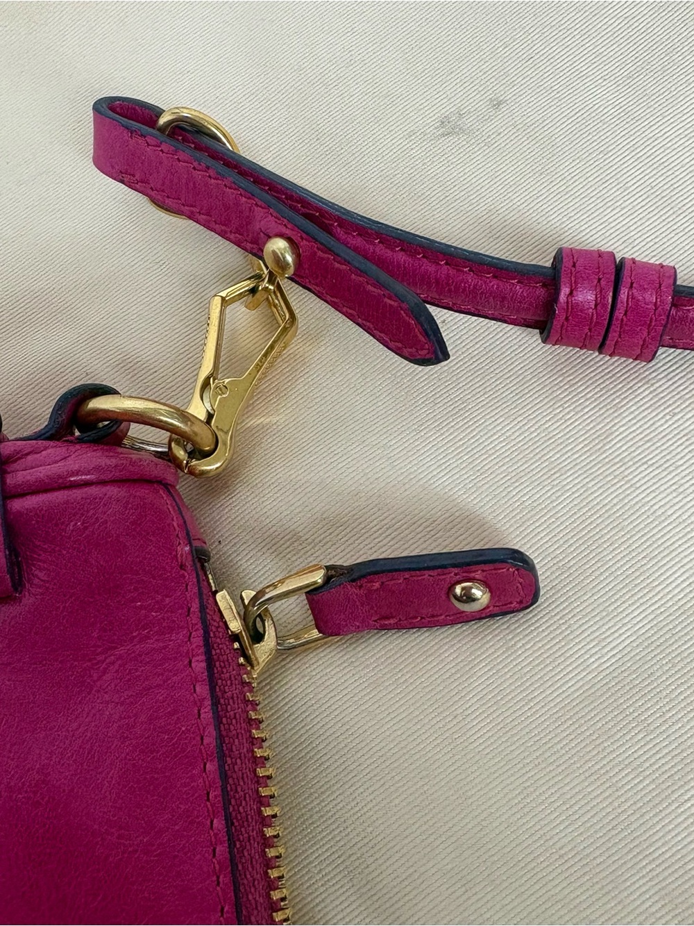 Miu Miu Peach Vitello Lux Leather Pochette Bag